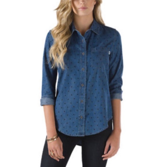 Vans Tops - VANS so rowdy woven denim polka dot button top